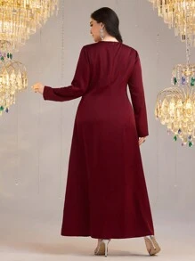 Modelyn 大码纯色休闲连衣裙，简约时尚，适合日常穿着 - 酒紅色 - 查看 2