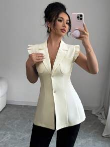 Elenzga Blusa de mujer sin mangas de unicolor, de moda sencilla para uso casual diario