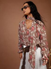 COSMINA Women's Bohemian Paisley Flower Print Blouse, Summer Vacation , Wedding Guest Attire