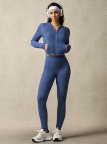VARSITIE Workout Sets Women Zip-Up Hooded Long Sleeve Slim Fit Tracksuit