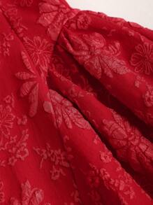 SHEIN Sweetro 女士休闲圆领无袖简约泡泡皱褶 A 字形连衣裙 - 紅色 - 查看 3