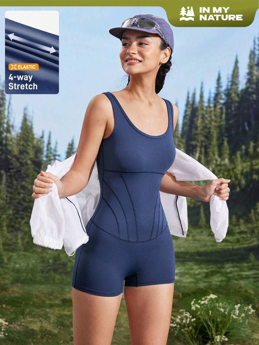 Gameset SHEIN Sport Women's Sleeveless Simple Fitted Patchwork Activewear Jumpsuit - Blue - View 1