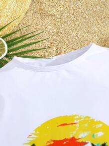 SHEIN Leap Crew Tween Boy Vacation Casual Rash Guard Swimsuit Set - White - View 5