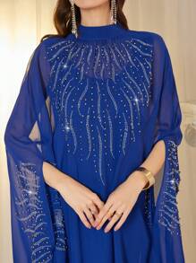 Al Najma 女士宽松紫色优雅水钻和串珠长袍 - 藍色 - 查看 5