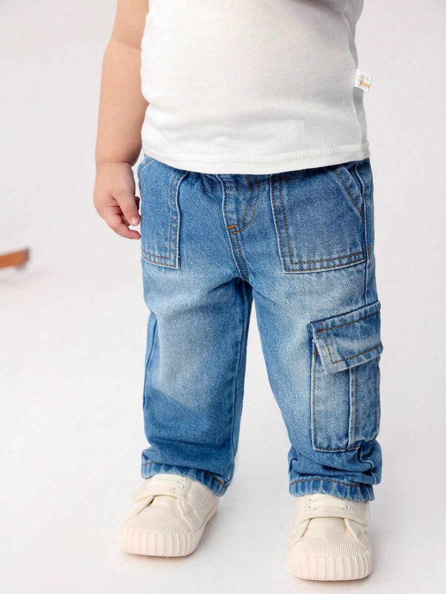 Infant Casual Versatile Cute Comfortable Washed Denim Pencil Case Pants, All Seasons - Medium Wash - View 1