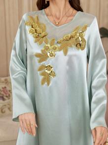 Al Najma 女式长款串珠阿拉伯风格连衣裙 - 綠色 - 查看 7