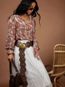 COSMINA Women's Bohemian Paisley Flower Print Blouse, Summer Vacation , Wedding Guest Attire