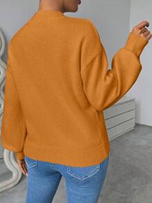 SHEIN Unity Women's Casual Solid Color Lantern Sleeve Sweater, Autumn/Winter Knit Pullover Fall - Rust Brown - View 2