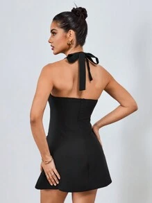 SHEIN Unity Vestido negro elegante de cuello halter sin espalda - Negro - Ver 2