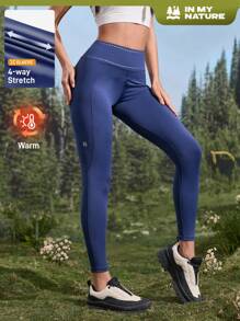 Women's Outdoor Sports Leggings, Skin-Friendly, High Elasticity, Thermal Lined For Camping, Hiking, Commuting, Active Wear