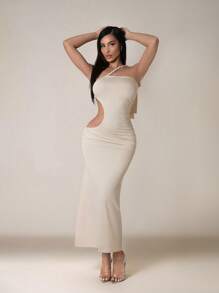 Zolique Vestido largo elegante fruncido para mujer, ajuste ceñido