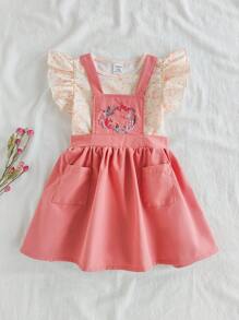 SHEIN Baby Mädchen ärmelloses Top & lässiges Trägerkleid 2-teiliges Outfit, minimalistisches modisches Alltagsset - Verschiedenfarbig - Übersicht 3