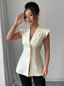 Elenzga Blusa de mujer sin mangas de unicolor, de moda sencilla para uso casual diario
