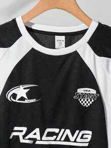 SHEIN Little Byeori 青少年男孩短袖运动上衣和短裤套装