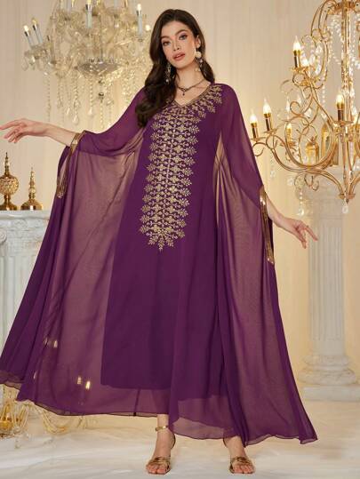 Al Najma 奢华女士定制刺绣亮片刺绣连衣裙，朴素