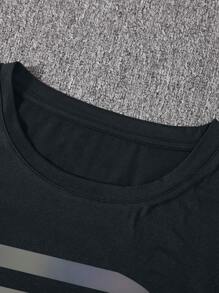 Manfinity Dauomo 男士休闲简约字母印花短袖T恤 - 黑色 - 查看 5