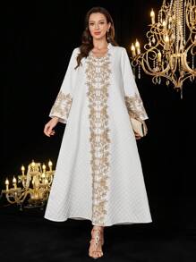 Al Najma 优雅定制花卉蕾丝边女士家居服长袍