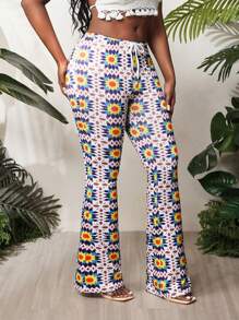 BamGleam 女式前系带简约修身仿钩针喇叭紧身裤 - 彩色 - 查看 3