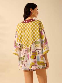 CAJUNI 女士波西米亚风彩色热带印花和服罩衫，宽松版型，适合度假和海滩，夏季 - 彩色 - 查看 2