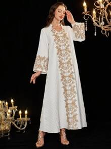 Al Najma 优雅定制花卉蕾丝边女士家居服长袍