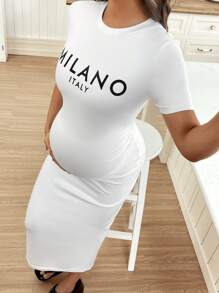 SHEIN Maternity Solid Color Casual Daily Dress, Fashionable And Minimalist Spring Women's Clothing - White - View 7