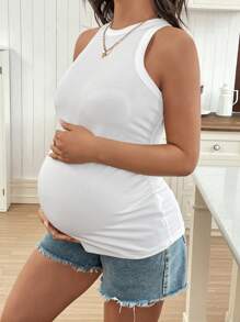 SHEIN Luźna, marszczona, jednokolorowa, dopasowana koszulka ciążowa