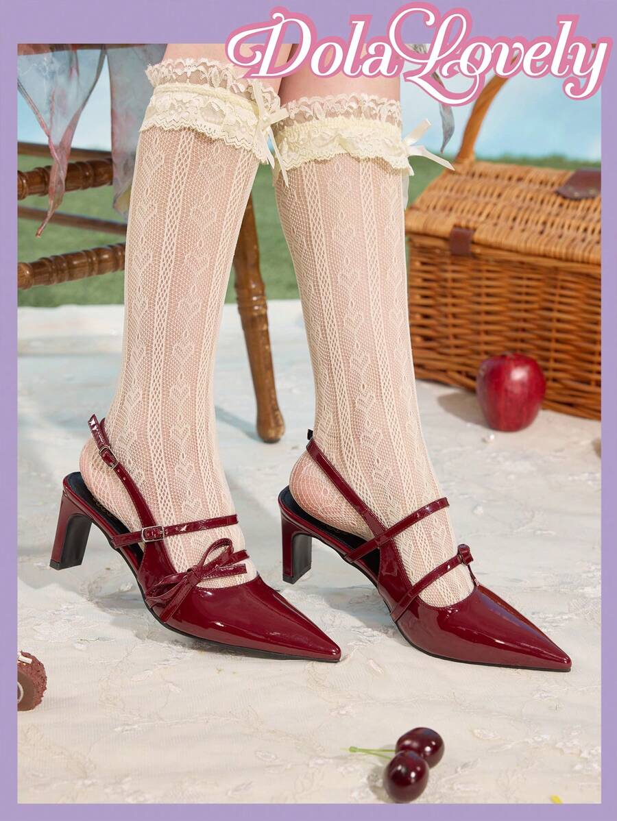 Dola Lovely Shiny Pointed Toe High Heel Pumps For Women, Everyday Wear Spring Break Easter - Burgundy - View 1