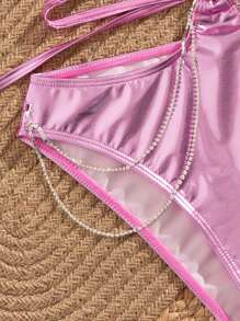 Swim EVENT 1 bộ đồ bơi liền thân hở lưng dây xích kim loại màu hồng Crisscross dành cho nữ, đi biển, lễ hội âm nhạc, tiệc mùa hè - Hồng - Xem 8