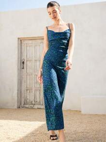 Aveloria Leopard Print Draped Cami Dress Vacation Outfits Woman  Elegant FashionableOld Money Style All Over Print For Summer - Blue - View 5