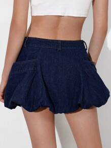 Aveloria Affinna Women's Academy Blue Washed Ruffle Hem Denim Mini Skirt - Medium Wash - View 2