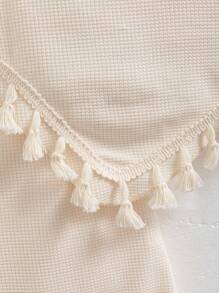 SHEIN Elladie kids 2PCS Young Girl Asymmetrical Hem Sling Top & Tasseled Hem Skirt Suit - Apricot - View 5