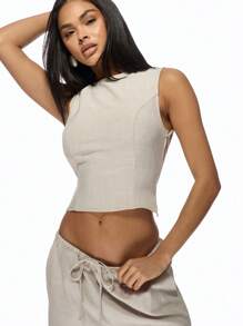 MISSGUIDED Conjunto a juego de top corto y pantalón de pierna ancha, conjunto de dos piezas para verano, playa, resort, vacaciones, ropa informal de descanso