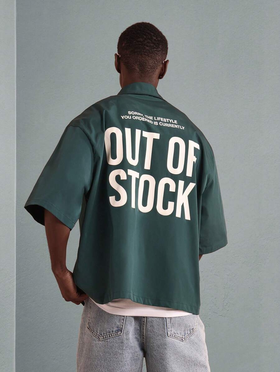 SUMWON Modern Streetwear Statement Boxy Button-Up Shirt With Lifestyle Message Print Oversized Casual Short Sleeve Contemporary Urban Fashion Summer Fall