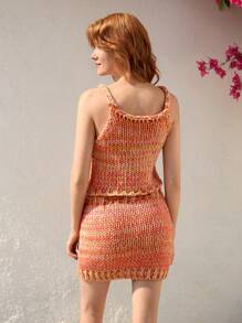 Skyraze Women Orange Mixed Yarn Chunky Knit Cardigan,Hand-Crocheted - Orange - View 2