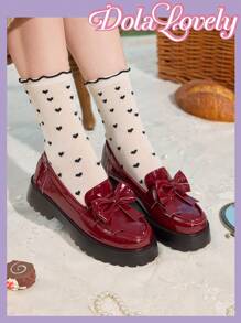 Dola Lovely Women's Brown Cute Simple Versatile Round Toe Platform Loafers Spring Break Easter - Burgundy - View 1