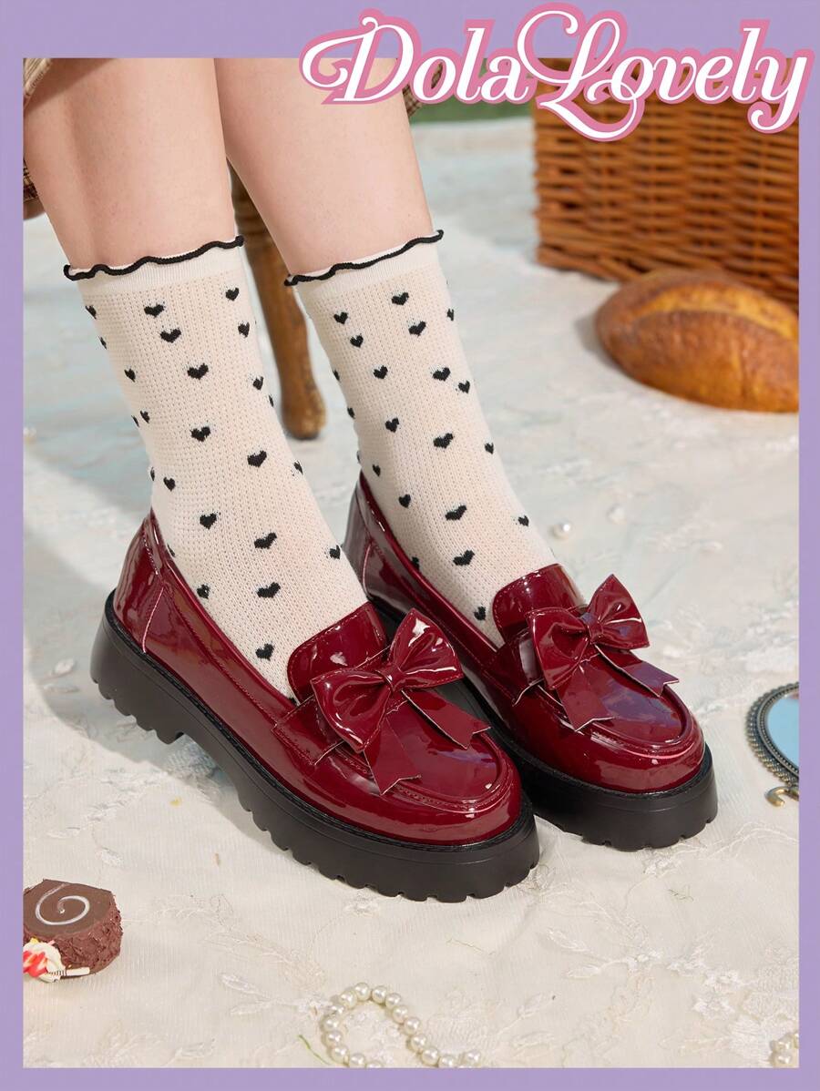 Dola Lovely Women's Brown Cute Simple Versatile Round Toe Platform Loafers Spring Break Easter - Burgundy - View 1