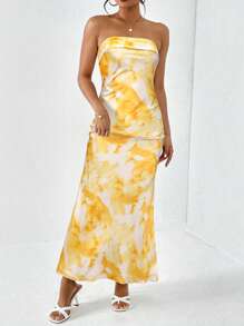 Firerie Women's Yellow Tie Dye Printing Satin Silk Floral Allover Print Elegant Backless Sexy Dress,Floral Print Long Dresses ,Long Bodycon Dress,Summer Long Dresses,Backless Dress,Beach Dress ,Bridesmaid Dress, Spring Outfit ,Hawaiian Long Dress,Carnival,Birthday Outfit For Parties,Music Festival,Easter,Graduation Season,Wedding Season, Brunch Women's Dresses, Bohemian,Date Night, Cocktail Party,Elegant,Graduation Season,Homecoming Season, Wedding Season,Pastel Dresses For Women,Vacation - Yellow - View 5
