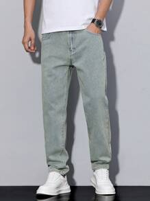 Manfinity Homme Men's Casual Denim Jeans, Simple & Fashionable For Everyday Wear - Blue - View 6