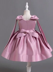 SHEIN Glamorique Kids 年轻女孩蝴蝶结装饰无袖公主裙适合派对、生日、婚礼花童、所有季节