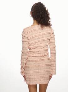 MISSGUIDED Lace Ruffle Mini Dress With Tie Front Long Sleeve Skater Style Perfect For Date Night Valentines Day Spring Summer Party Wedding Guest - Dusty Pink - View 2