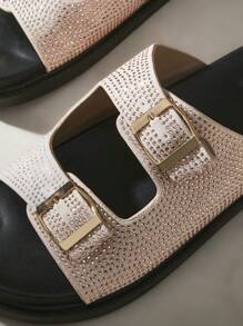 Solecia Women's Fashion Casual Rhinestone Double Buckle Design Slide Sandals Spring Shoes Spring Break Easter - Pink - View 5