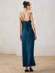 Aveloria Leopard Print Draped Cami Dress Vacation Outfits Woman  Elegant FashionableOld Money Style All Over Print For Summer - Blue - View 6