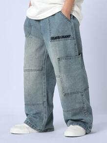 SUMWON Skateboard Champion Cargo Denim Jeans Wide Leg Relaxed Fit Streetwear Baggy Pants With Multiple Pockets Teen Urban Fashion Pants Fall Winter - Blue - View 1