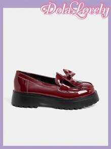 Dola Lovely Women's Brown Cute Simple Versatile Round Toe Platform Loafers Spring Break Easter - Burgundy - View 5