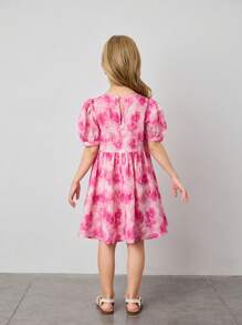 Maija Kids Maija Kids Young Girl Spring Summer Valentine's Day Elegant Tie Dye Rose Swing Dress, Relaxed Fit, Wide Skirt, Casual, School, Fashionable, Comfortable - Pink - View 2