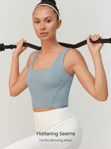 GLOWMODE Powersculpt™-Air 吸汗凉爽感觉高弹力 U 形后背圆领运动胸罩高强度健身跑步训练可拆卸罩杯 - 灰色 - 查看 4