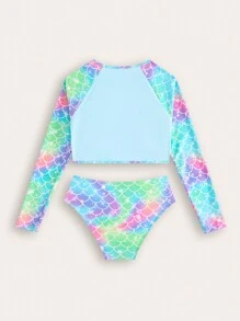 SHEIN Tween Girls' New Fashionable Fish Scale Print Bikini Swimwear Set - Multicolor - View 2