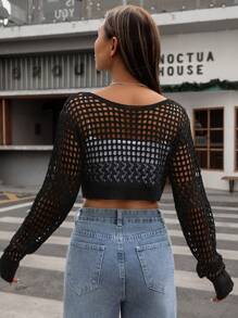 SHEIN Unity Sexy Hollow Out Loose Long Sleeve Women Sweater Knit Pullover Fall Winter - Black - View 2
