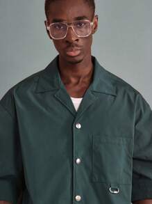 SUMWON Modern Streetwear Statement Boxy Button-Up Shirt With Lifestyle Message Print Oversized Casual Short Sleeve Contemporary Urban Fashion Summer Fall