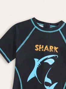 New Fashionable One-Piece Printed Boys' Swimsuit - Black - View 3